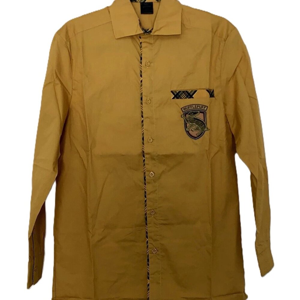 NWT Men's Universal Studios Harry Potter HUFFLEPUFF Yellow Button Down Shirt 3XL